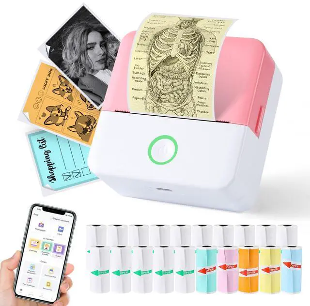 Main image of Print Pods Mini Printer, Thermal Inkless Sticker Maker with 20 Rolls Printing Paper, Pocket Printpod for phone, Impresora Portátil for Notes, Flashcards, Journal, DIY, Compatible with iOS & Android