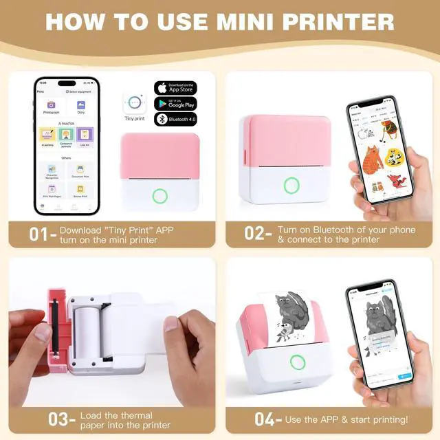 Alt view image 4 of 5 - Print Pods Mini Printer, Thermal Inkless Sticker Maker with 20 Rolls Printing Paper, Pocket Printpod for phone, Impresora Portátil for Notes, Flashcards, Journal, DIY, Compatible with iOS & Android