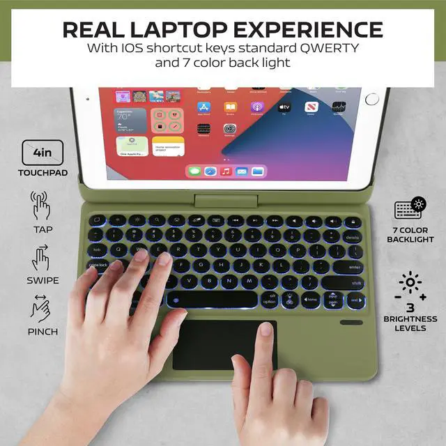 Alt view image 2 of 5 - Dolpking iPad 9th Generation Case with Keyboard, 360° Rotatable Keyboard with Multi Touchpad for iPad Pro 9th/8th/7th Gen 10.2 inch & iPad Air 3/iPad Pro 10.5 inch, 7 Color Backlit (Camo)
