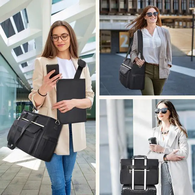 Alt view image 2 of 5 - ESTARER Women Laptop Tote Bag 2Pcs, 15.6'' Teacher Work Bag Computer bag w/Expandable File Folder, Large Water-Resistant Messenger Shoulder bag w/Insulated Pocket for Office/Travel/College, Black