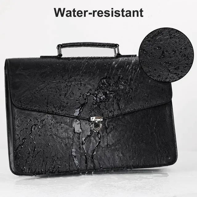 Alt view image 5 of 5 - ESTARER Mens Leather Briefcase 17.3 Inch Laptop Messenger Bag, Water-Resistant Computer Messenger Shoulder Bag for Work/Office/College, Black