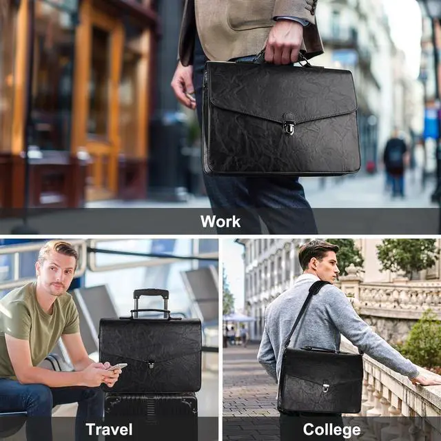 Alt view image 2 of 5 - ESTARER Mens Leather Briefcase 17.3 Inch Laptop Messenger Bag, Water-Resistant Computer Messenger Shoulder Bag for Work/Office/College, Black