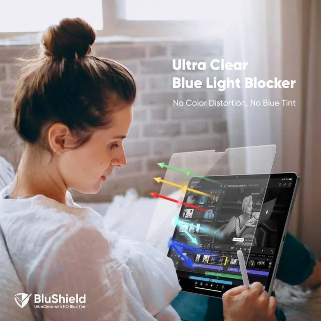 Alt view image 2 of 5 - FLOLAB ONETIME NanoArmour Screen Protector for iPad Air 13 Inch 2024 Tempered Glass, TruColor, Blue Light Blocker, No Blue Tint, Original Display Color, Ultra Clear, Easy Install, Durable