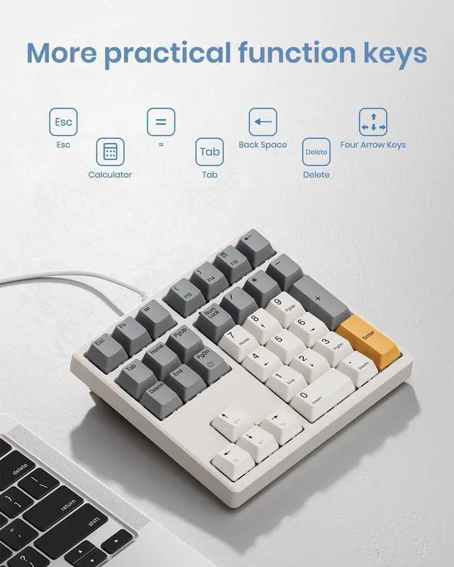 Alt view image 2 of 5 - FJÄDRAR Mechanical Number Pad, 34 Key Hot Swappable Numpad Brown Switches, USB Wired Numeric Keypad with PBT Keycaps White Backlit Number Pad for Laptop, MacBook,PC Desktop