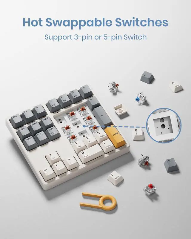 Alt view image 4 of 5 - FJÄDRAR Mechanical Number Pad, 34 Key Hot Swappable Numpad Brown Switches, USB Wired Numeric Keypad with PBT Keycaps White Backlit Number Pad for Laptop, MacBook,PC Desktop