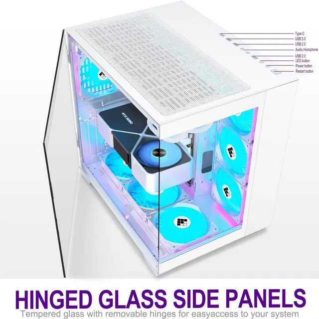 Alt view image 3 of 5 - FOIFKIN F600 PC Case - Pre-Installed 6 PWM ARGB Fan, ATX Mid-Tower Gaming PC Case, 270° Panoramic Glass with Type-C, FOIFKIN (White, F600)