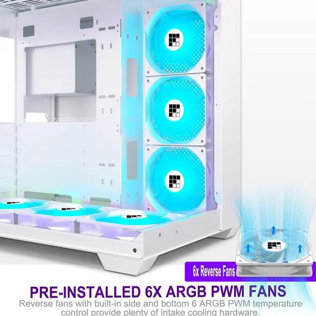 Alt view image 4 of 5 - FOIFKIN F600 PC Case - Pre-Installed 6 PWM ARGB Fan, ATX Mid-Tower Gaming PC Case, 270° Panoramic Glass with Type-C, FOIFKIN (White, F600)