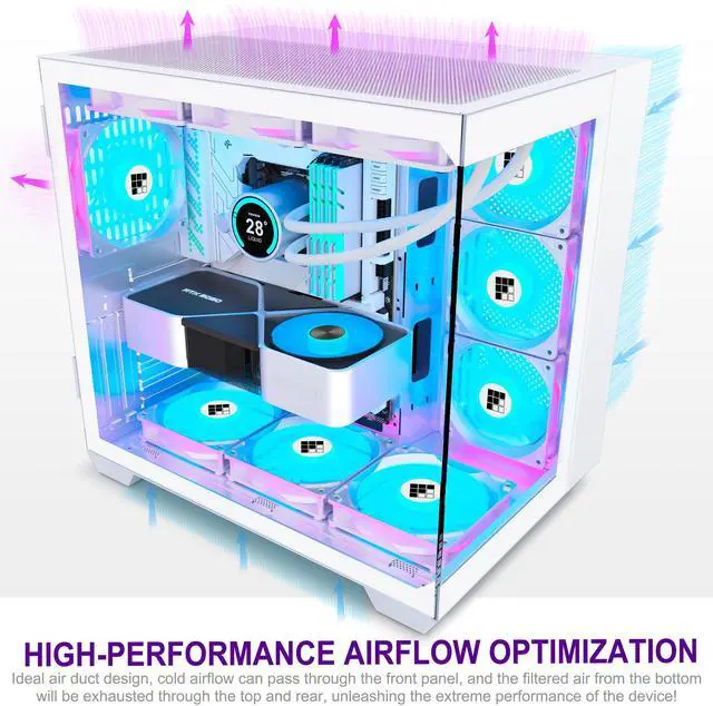 Alt view image 2 of 5 - FOIFKIN F600 PC Case - Pre-Installed 6 PWM ARGB Fan, ATX Mid-Tower Gaming PC Case, 270° Panoramic Glass with Type-C, FOIFKIN (White, F600)