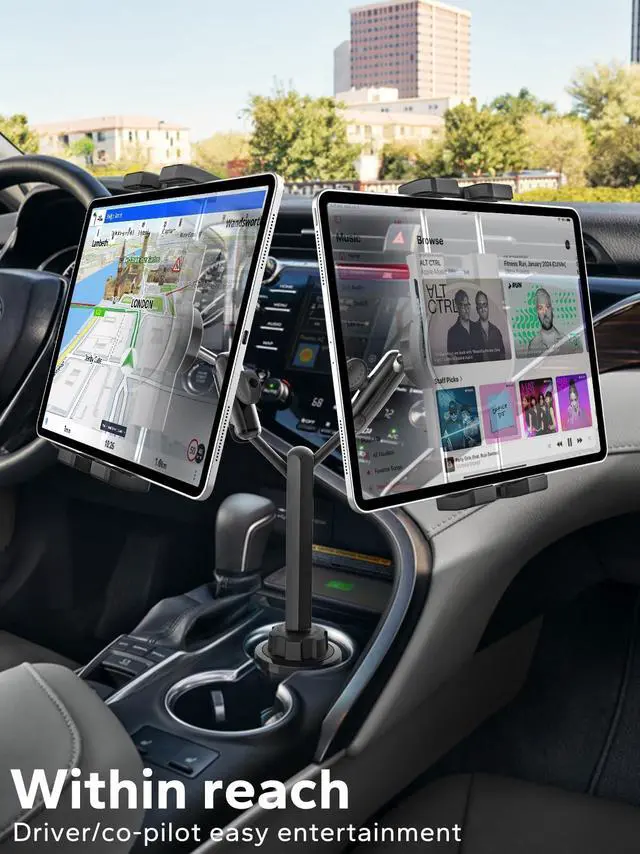 Alt view image 2 of 5 - GDZN Dual Tablet Holder for Car Cup Holder - Heavy Duty [Double Metal Arm] Truck Tablet Cup Holder for iPad Pro 12.9, Galaxy Tab, Fire, 4.7-13" Tablets and Phones