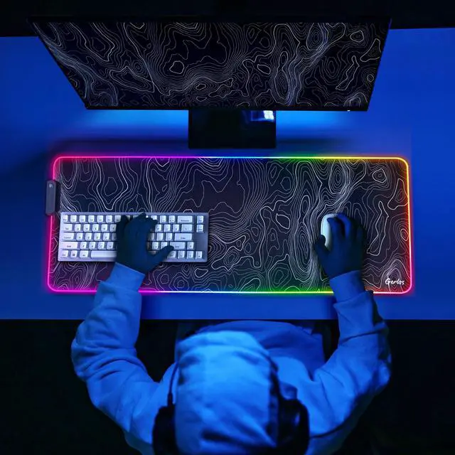 Alt view image 2 of 5 - Gerlos RGB Large Gaming Mouse Pad, Extended Soft LED Mouse Pad, Non-Slip Rubber Base, Water Resist Keyboard Pad, Computer Mousepad 31.5×11.8 inches