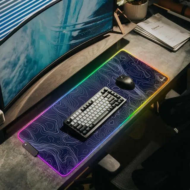 Alt view image 3 of 5 - Gerlos RGB Large Gaming Mouse Pad, Extended Soft LED Mouse Pad, Non-Slip Rubber Base, Water Resist Keyboard Pad, Computer Mousepad 31.5×11.8 inches