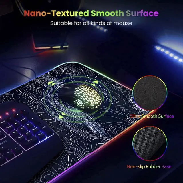 Alt view image 4 of 5 - Gerlos RGB Large Gaming Mouse Pad, Extended Soft LED Mouse Pad, Non-Slip Rubber Base, Water Resist Keyboard Pad, Computer Mousepad 31.5×11.8 inches