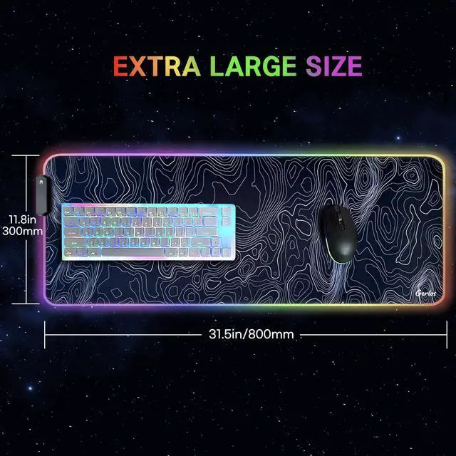 Alt view image 5 of 5 - Gerlos RGB Large Gaming Mouse Pad, Extended Soft LED Mouse Pad, Non-Slip Rubber Base, Water Resist Keyboard Pad, Computer Mousepad 31.5×11.8 inches