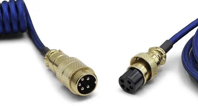 Alt view image 3 of 5 - Glacier Premium Durable Quality Braided USB-C to USB-A Coiled Cable with Detachable Metal Aviator Connector Plug for Mechanical Keyboard (Navy)