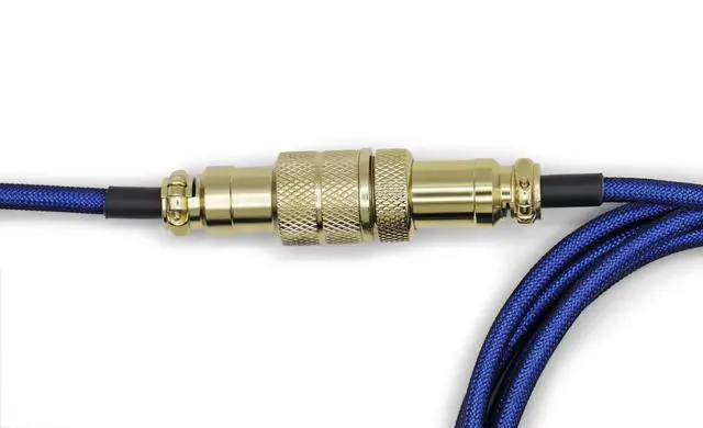 Alt view image 4 of 5 - Glacier Premium Durable Quality Braided USB-C to USB-A Coiled Cable with Detachable Metal Aviator Connector Plug for Mechanical Keyboard (Navy)