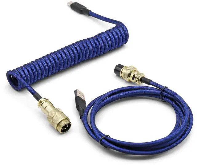 Main image of Glacier Premium Durable Quality Braided USB-C to USB-A Coiled Cable with Detachable Metal Aviator Connector Plug for Mechanical Keyboard (Navy)