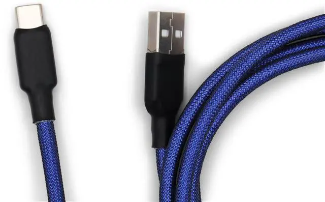 Alt view image 5 of 5 - Glacier Premium Durable Quality Braided USB-C to USB-A Coiled Cable with Detachable Metal Aviator Connector Plug for Mechanical Keyboard (Navy)