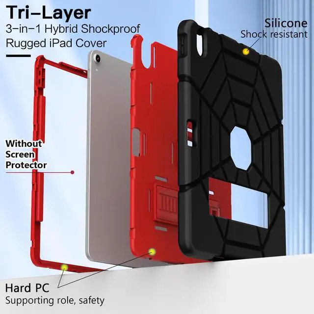 Alt view image 5 of 5 - Grifobes for iPad Air 13 inch (M3/M2) 2025/2024, Heavy Duty Shockproof Rugged Protective Cover with Pencil Holder Built-in Stand for i Pad Air 6th Gen 13" for Kids Boys (Black+Red)