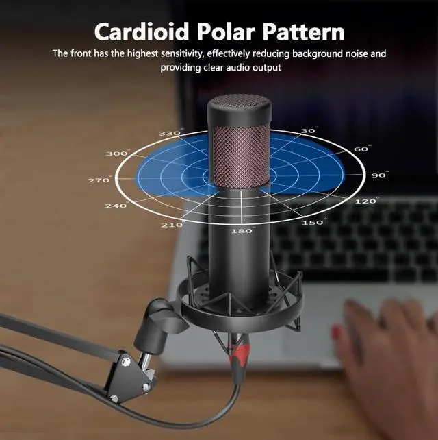 Alt view image 3 of 5 - Hayner-Seek Podcast Studio 48V Condenser Microphone, Plug and Play with Microphone arm, Suitable for Professional Podcast Recording, Gaming, Live Streaming