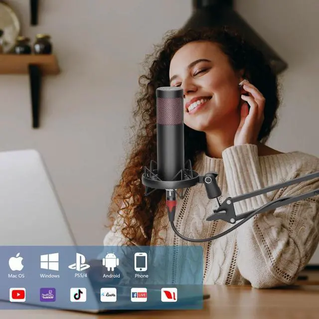 Alt view image 5 of 5 - Hayner-Seek Podcast Studio 48V Condenser Microphone, Plug and Play with Microphone arm, Suitable for Professional Podcast Recording, Gaming, Live Streaming