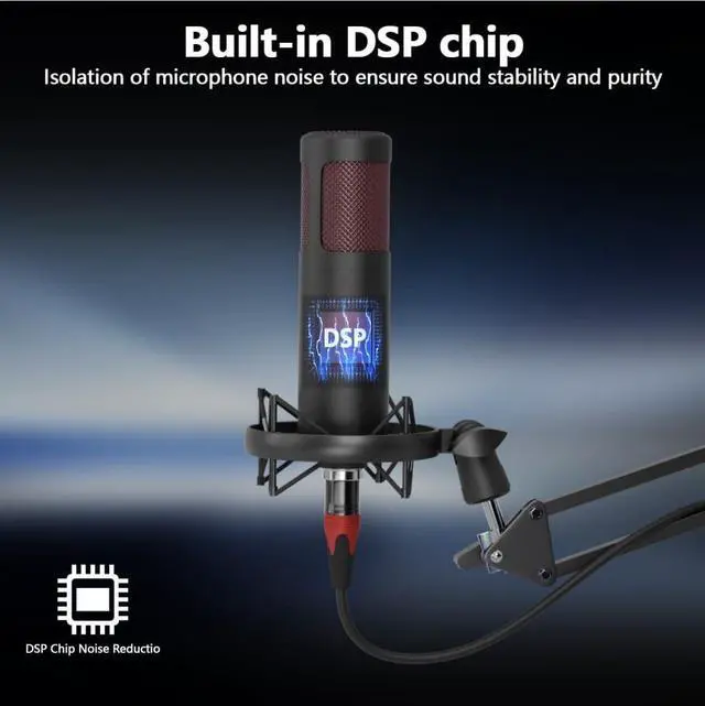 Alt view image 4 of 5 - Hayner-Seek Podcast Studio 48V Condenser Microphone, Plug and Play with Microphone arm, Suitable for Professional Podcast Recording, Gaming, Live Streaming