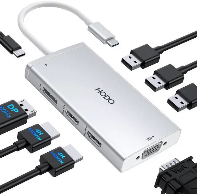 Main image of USB C Docking Station Dual Monitor Adapter for Dell HP, Laptop Docking Station 3 Monitors Quadruple Display USB C Hub Dongle to 4K HDMI+DisplayPort+VGA,100W PD, 3USB2.0, 8 in 1 Thunderbolt Dock