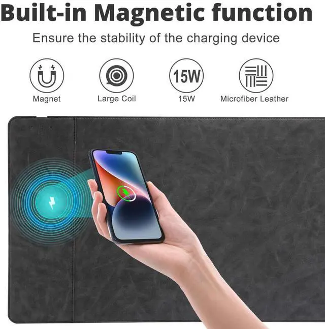 Alt view image 2 of 5 - Magnetic Wireless Charging Mouse Mat, 31"x11.7" Large Mouse Pad with Wireless Charging, Microfiber Leather Office Desk Pad, Waterproof Extended Computer Keyboard Desk Mat for Office & Home, Laptop