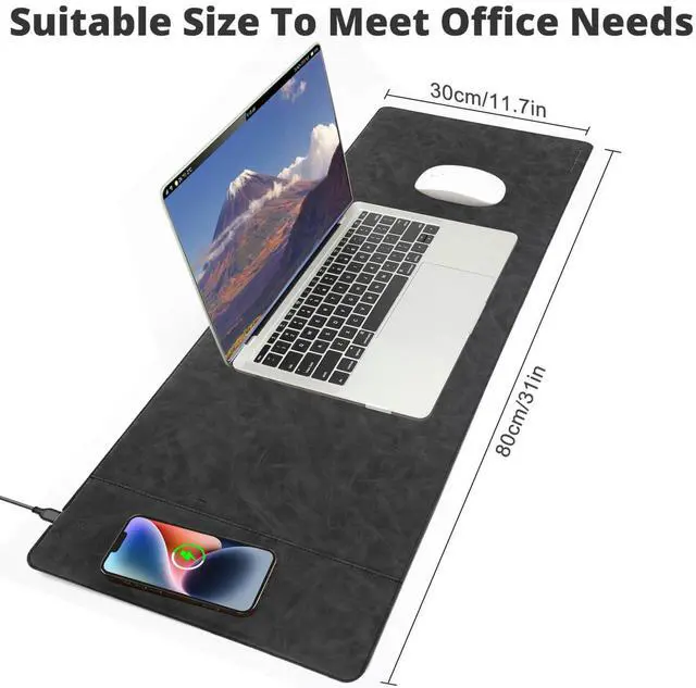 Alt view image 4 of 5 - Magnetic Wireless Charging Mouse Mat, 31"x11.7" Large Mouse Pad with Wireless Charging, Microfiber Leather Office Desk Pad, Waterproof Extended Computer Keyboard Desk Mat for Office & Home, Laptop
