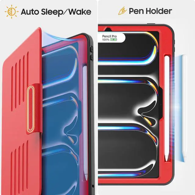 Alt view image 2 of 5 - HXCASEAC Cover for iPad Pro 11 inch 5th Generation Case 2024 (M4), with 7 Angles Magnetic Stand & Pencil Holder & Strong Magnets Support Stick to Fridge (A2836 / A2837 / A3006) Pro11 5th Gen - Red