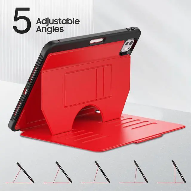 Alt view image 3 of 5 - HXCASEAC Cover for iPad Pro 11 inch 5th Generation Case 2024 (M4), with 7 Angles Magnetic Stand & Pencil Holder & Strong Magnets Support Stick to Fridge (A2836 / A2837 / A3006) Pro11 5th Gen - Red