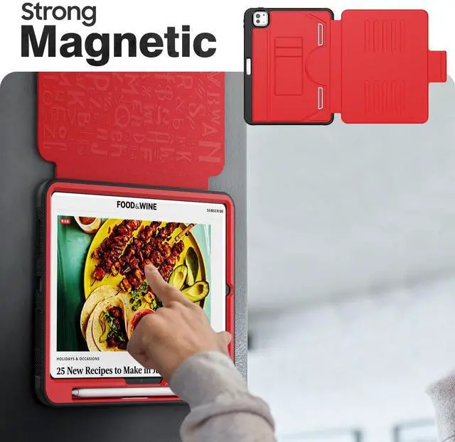 Alt view image 4 of 5 - HXCASEAC Cover for iPad Pro 11 inch 5th Generation Case 2024 (M4), with 7 Angles Magnetic Stand & Pencil Holder & Strong Magnets Support Stick to Fridge (A2836 / A2837 / A3006) Pro11 5th Gen - Red