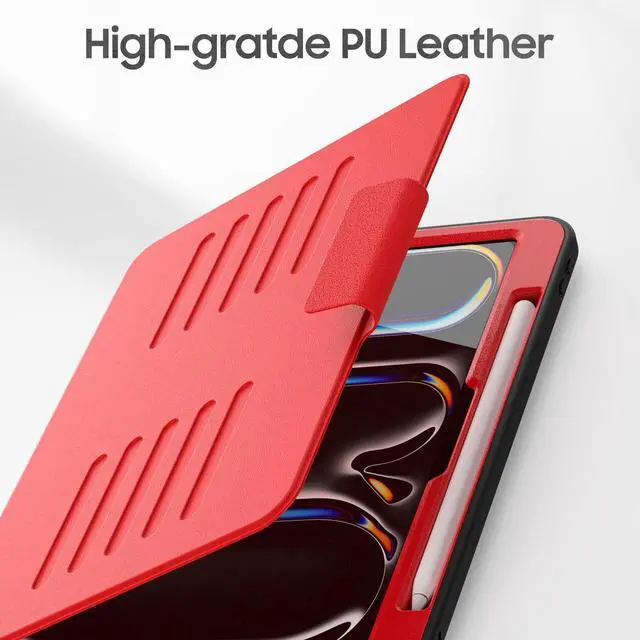 Alt view image 5 of 5 - HXCASEAC Cover for iPad Pro 11 inch 5th Generation Case 2024 (M4), with 7 Angles Magnetic Stand & Pencil Holder & Strong Magnets Support Stick to Fridge (A2836 / A2837 / A3006) Pro11 5th Gen - Red