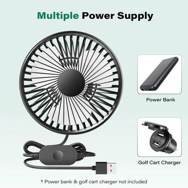 Alt view image 4 of 5 - ICARMOUNT Golf Cart Fan, 3 Speeds Personal Fan with 1.4m USB Cord, Adjustable Strap, Magnetic Base, Golf Cart Accessories for Yamaha/EZGO/Club Car, Strong Airflow Portable Fan for Travel, Camping, Gym