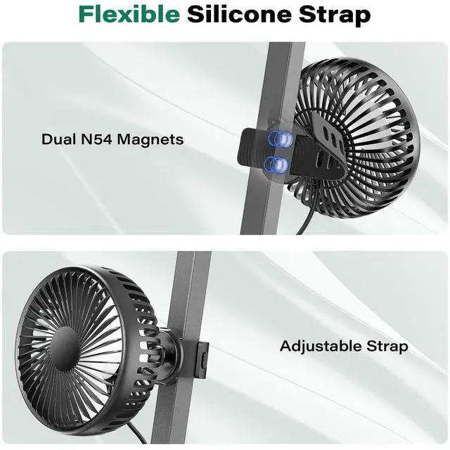 Alt view image 3 of 5 - ICARMOUNT Golf Cart Fan, 3 Speeds Personal Fan with 1.4m USB Cord, Adjustable Strap, Magnetic Base, Golf Cart Accessories for Yamaha/EZGO/Club Car, Strong Airflow Portable Fan for Travel, Camping, Gym