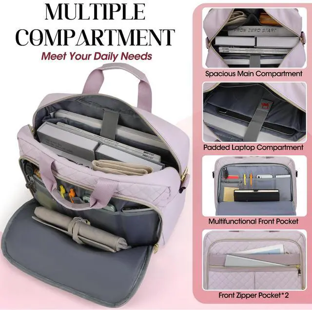 Alt view image 3 of 5 - IGOLUMON Laptop Bag 15.6 Inch Laptop Briefcase for Women Men Waterproof Shoulder Computer Messenger Bag Large Laptop Bag Business Office Work Travel College, Grayish Purple