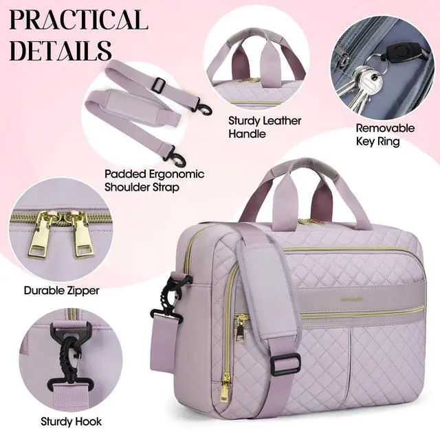 Alt view image 5 of 5 - IGOLUMON Laptop Bag 15.6 Inch Laptop Briefcase for Women Men Waterproof Shoulder Computer Messenger Bag Large Laptop Bag Business Office Work Travel College, Grayish Purple