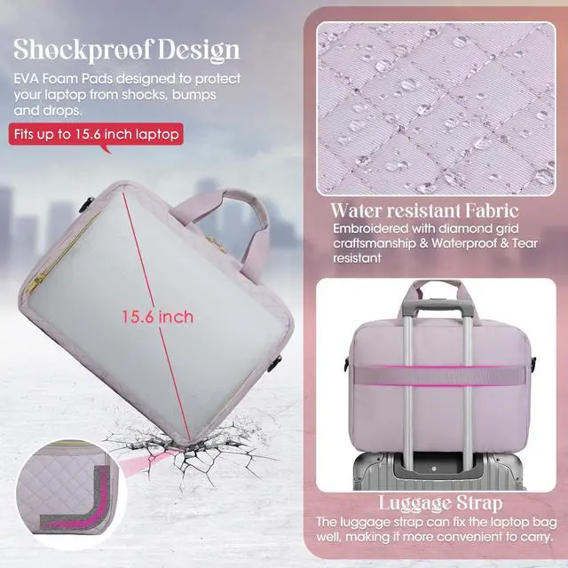 Alt view image 4 of 5 - IGOLUMON Laptop Bag 15.6 Inch Laptop Briefcase for Women Men Waterproof Shoulder Computer Messenger Bag Large Laptop Bag Business Office Work Travel College, Grayish Purple