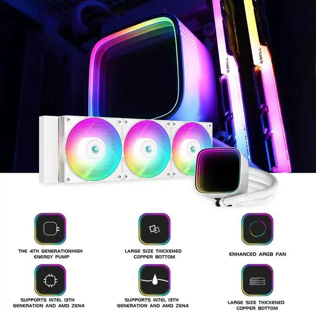 Alt view image 2 of 5 - LS720 SE CPU Liquid Cooler 360mm,5v 3pin ARGB 120mm Fans LS720SE CPU Water Cooler Infinity Mirror Block for AMD AM4/AM5 LGA 1851/1700/1200.