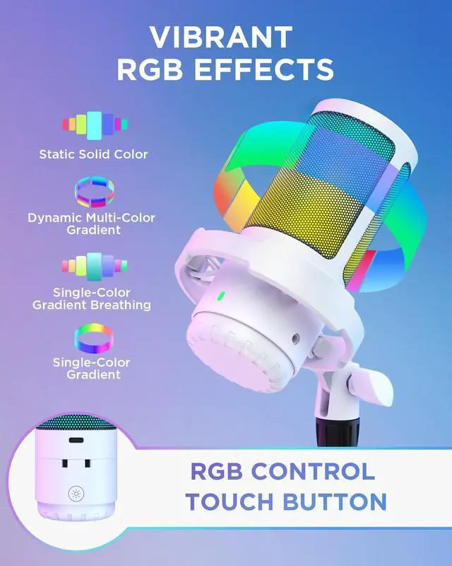 Alt view image 4 of 5 - InnoGear USB Gaming Microphone Set, Noise Cancellation Condenser Mic with Boom Arm RGB Mute Headphones Jack for Streaming Podcasting Recording Vocal PC Computer YouTube Discord PS4 PS5, White