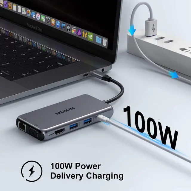 Alt view image 5 of 5 - USB C Hub Multiport Adapter, 10 in 1 USB C Docking Station with 4K HDMI, VGA, Ethernet, PD Port, 3 USB 3.0, SD/TF Card Reader and Mic/Audio for Dell/HP/Lenovo or More Type C Laptops