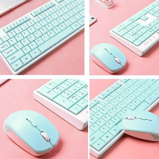 Alt view image 2 of 5 - Wireless Keyboard Mouse Combo, Full Sized 2.4G Cordless Keyboard with Silent Chocolate Keys Multimedia, Ultra-Thin Cute Keyboard and 1600dpi Mouse Set for Computer PC Laptop (Green)