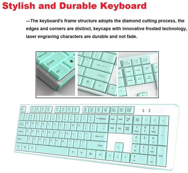 Alt view image 4 of 5 - Wireless Keyboard Mouse Combo, Full Sized 2.4G Cordless Keyboard with Silent Chocolate Keys Multimedia, Ultra-Thin Cute Keyboard and 1600dpi Mouse Set for Computer PC Laptop (Green)