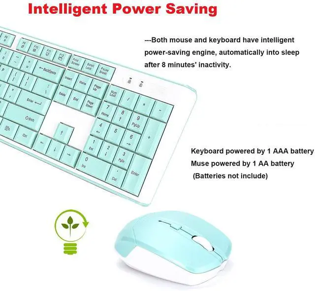 Alt view image 5 of 5 - Wireless Keyboard Mouse Combo, Full Sized 2.4G Cordless Keyboard with Silent Chocolate Keys Multimedia, Ultra-Thin Cute Keyboard and 1600dpi Mouse Set for Computer PC Laptop (Green)