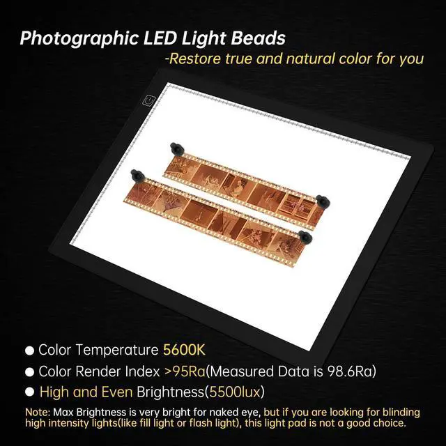 Alt view image 2 of 5 - JHFart Magnetic Slide Viewer Light 5600K 12x8 Ultra-Thin Adjustable Brightness Backlight for Slides and 35mm Film Negative Scanning