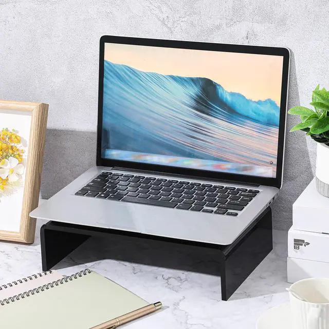 Alt view image 5 of 5 - Jetec 2 Pcs Acrylic Monitor Stand Desktop Video Acrylic Monitor Riser Desk Shelf Computer Stand for Laptop TV Computer Screen Desk Organizer Teacher's Day Supplies (Black, 16 x 8 x 3 Inch)