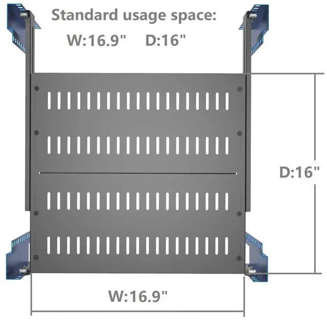Alt view image 2 of 5 - JINGCHENGMEI 1U Vented 4-Post Adjustable Server Shelf- Universal Tray 16.5-29" Adjustable Mounting Depth for 19 Inch Network Equipment Server Rack or Cabinet, Black
