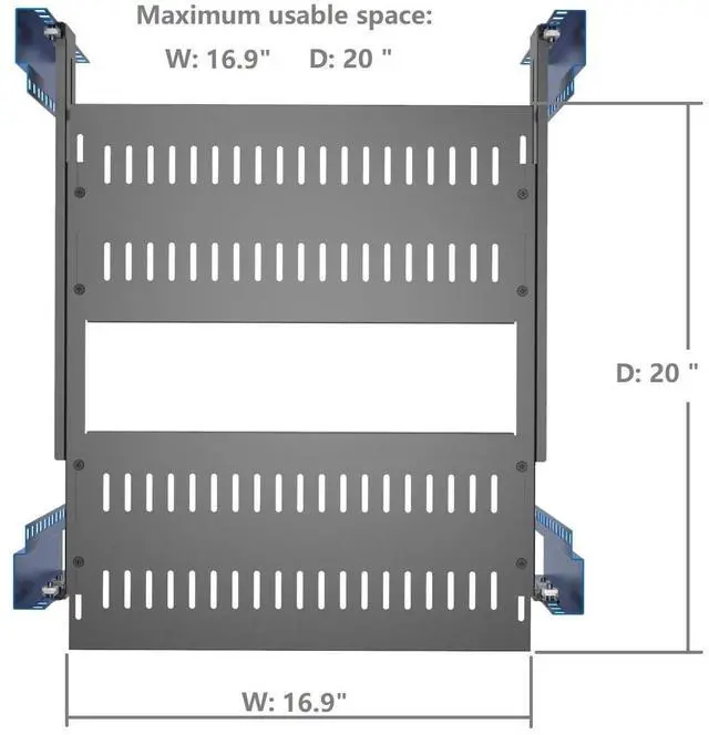 Alt view image 5 of 5 - JINGCHENGMEI 1U Vented 4-Post Adjustable Server Shelf- Universal Tray 16.5-29" Adjustable Mounting Depth for 19 Inch Network Equipment Server Rack or Cabinet, Black