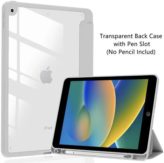 Alt view image 2 of 5 - JOYLAND Elegant Pink Bow Pattern Case for iPad Pro 13-inch (M4) 2024, Clear Acrylic Hard Back Grey Case with Pencil Holder Trifold Stand Tablet Cover (Model Number:A2925/A2926/A3007)