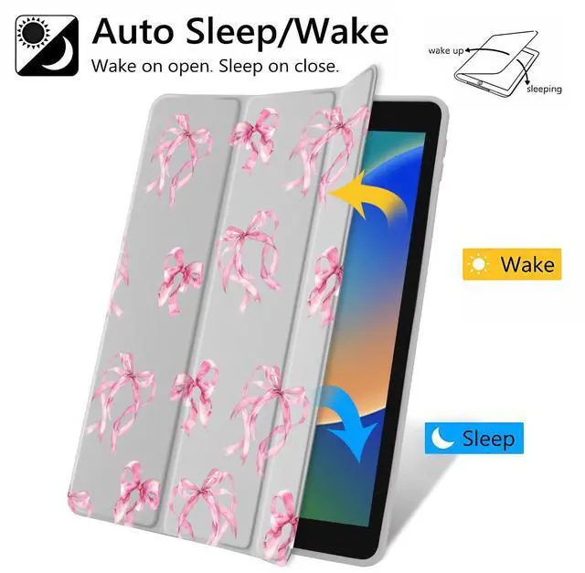 Alt view image 3 of 5 - JOYLAND Elegant Pink Bow Pattern Case for iPad Pro 13-inch (M4) 2024, Clear Acrylic Hard Back Grey Case with Pencil Holder Trifold Stand Tablet Cover (Model Number:A2925/A2926/A3007)