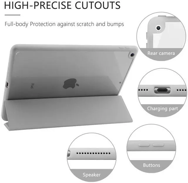 Alt view image 4 of 5 - JOYLAND Elegant Pink Bow Pattern Case for iPad Pro 13-inch (M4) 2024, Clear Acrylic Hard Back Grey Case with Pencil Holder Trifold Stand Tablet Cover (Model Number:A2925/A2926/A3007)